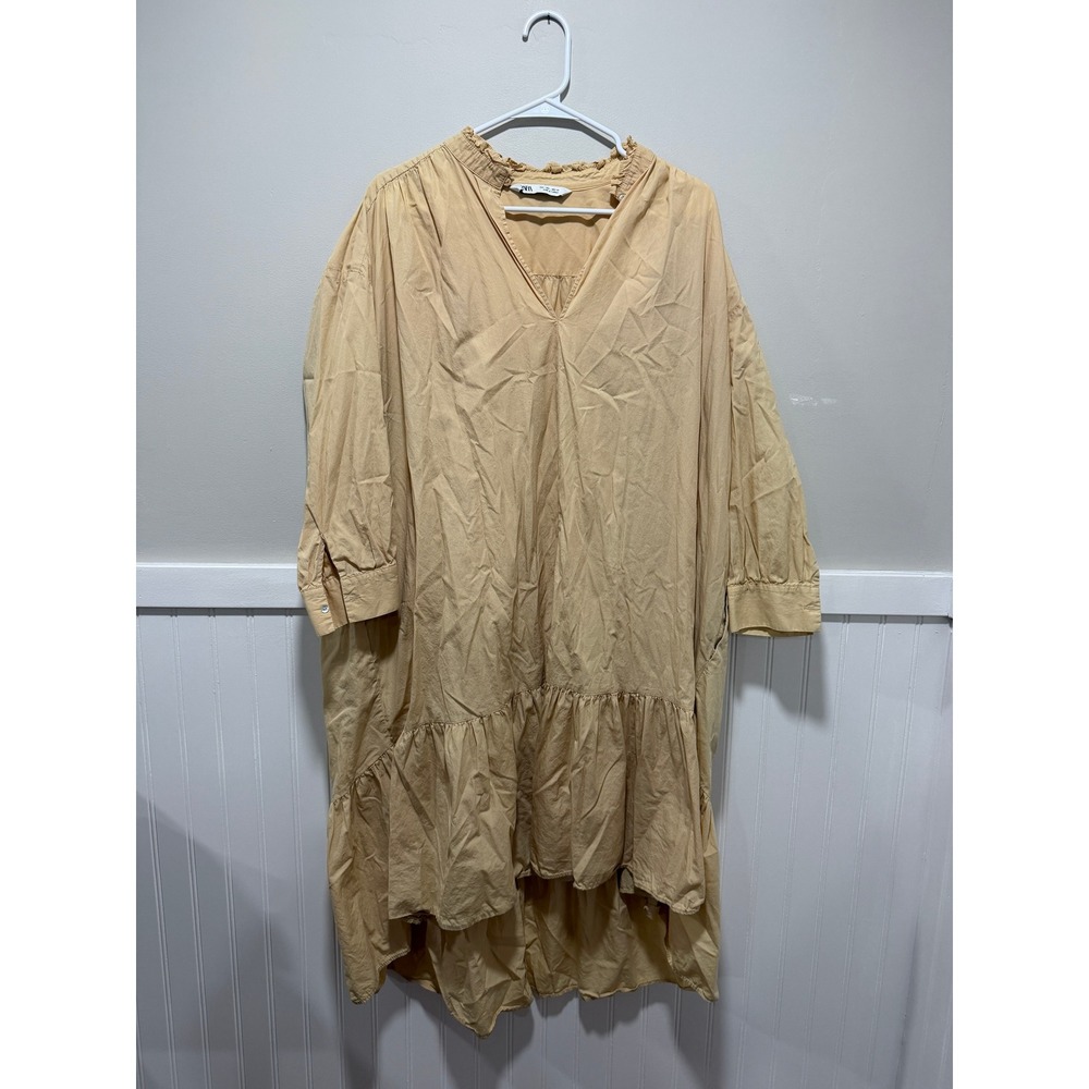 Zara 3/4 Sleeve Hi-Low Dress Lightweight Yellow Cottagecore Women Size Large